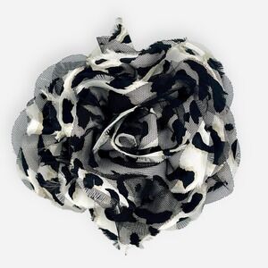 Chico's Black Leopard Satin Tulle Brooch Fascinator Pin Flower Floral Magnet